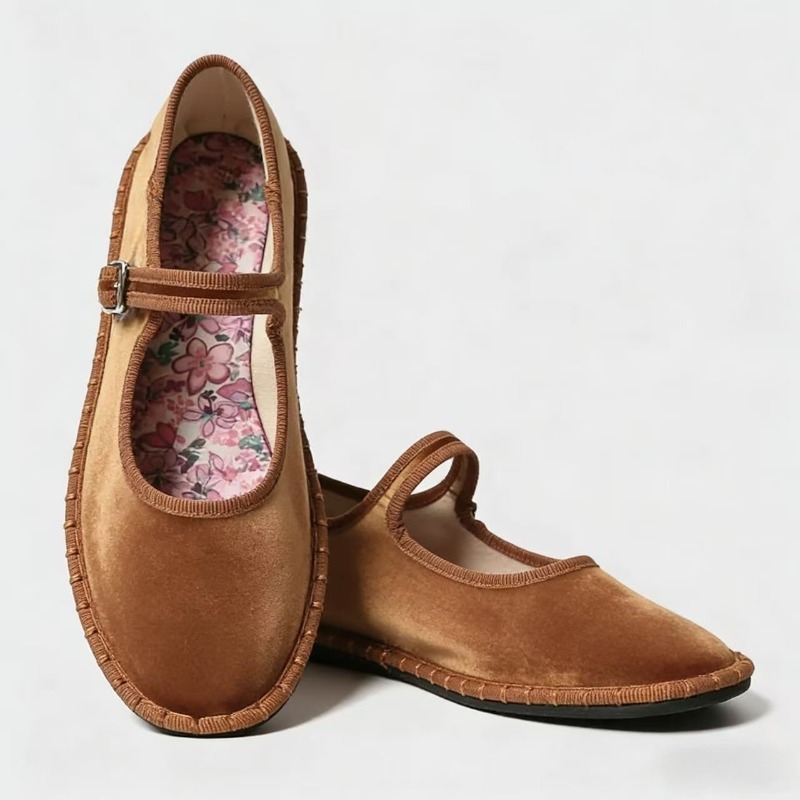 Mary Jane Shoes - Velvet Round Toe Casual Flats Women