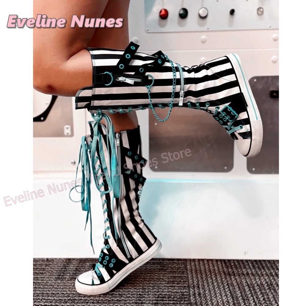 Y2K Gothic Striped Canvas Boot - Women'S Shoes Y2K 评论和价格