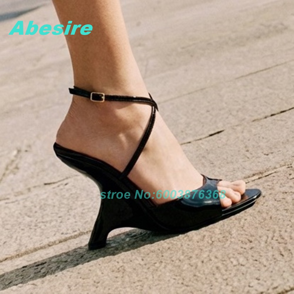 Black Patent-Leather Peep Toe  - Women'S Shoes Y2K 评论和价格
