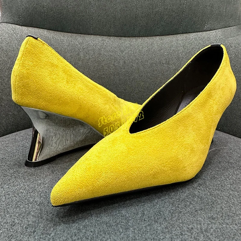 Yellow Suede Slip On Pumps Wed - Women'S Shoes Burgundy 评论和价格