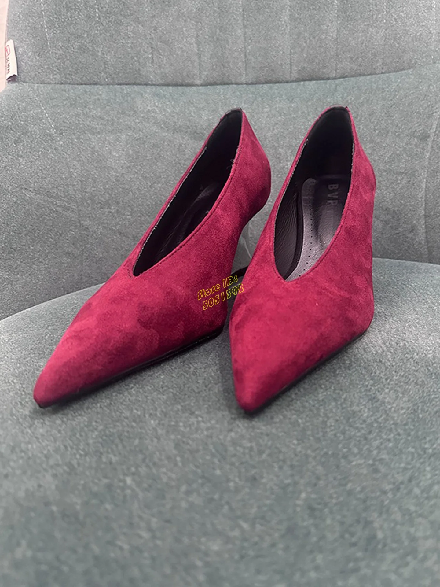 Red Suede Slip On Pumps Wedges - Women'S Shoes Burgundy 评论和价格