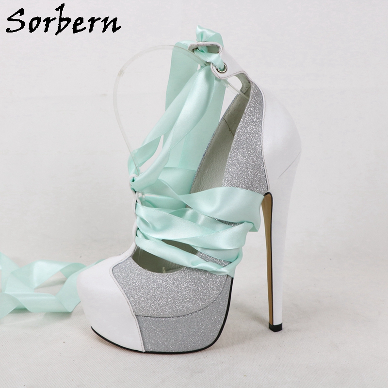 Sorbern White Real Leather Wom - Ribbon Tie Heel 评论和价格