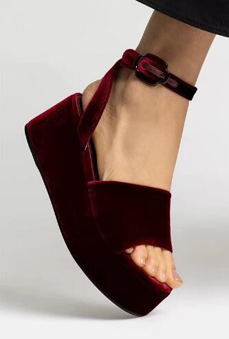 Burgundy Velvet Round Open Toe - Women'S Shoes Burgundy 评论和价格