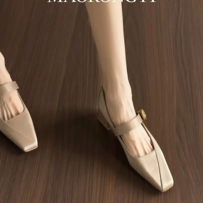 New Silk Square Head Single Sh - Mary Jane Shoes 评论和价格