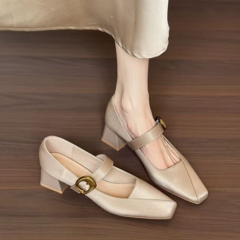 New Silk Square Head Single Sh - Mary Jane Shoes 评论和价格
