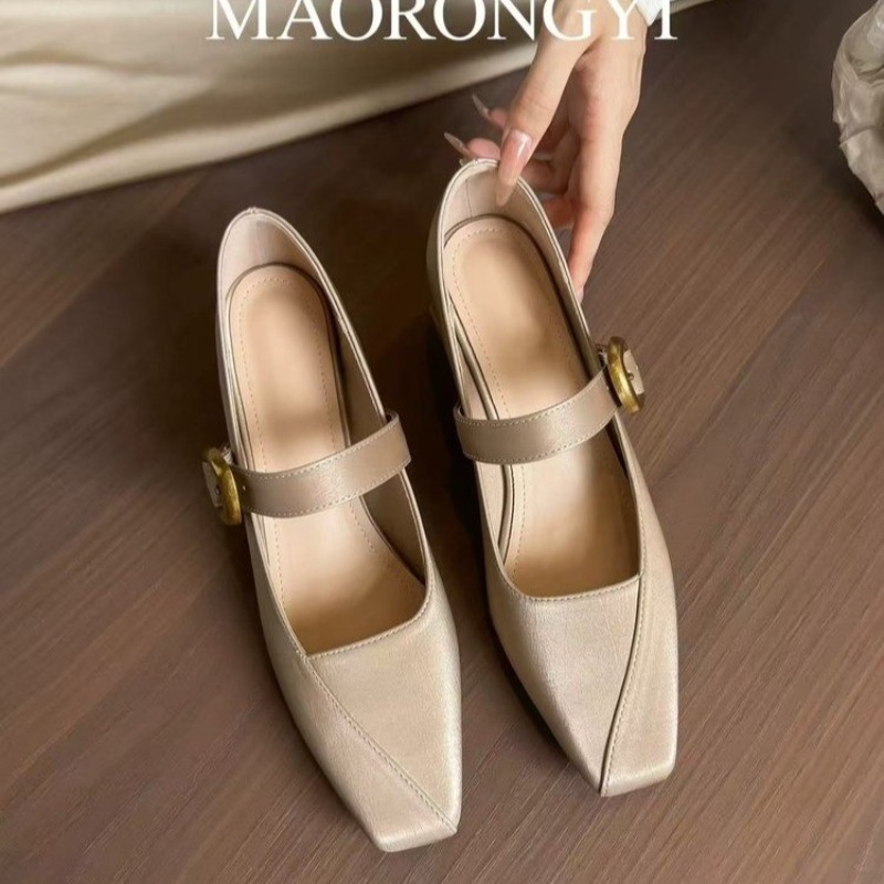 New Silk Square Head Single Sh - Mary Jane Shoes 评论和价格