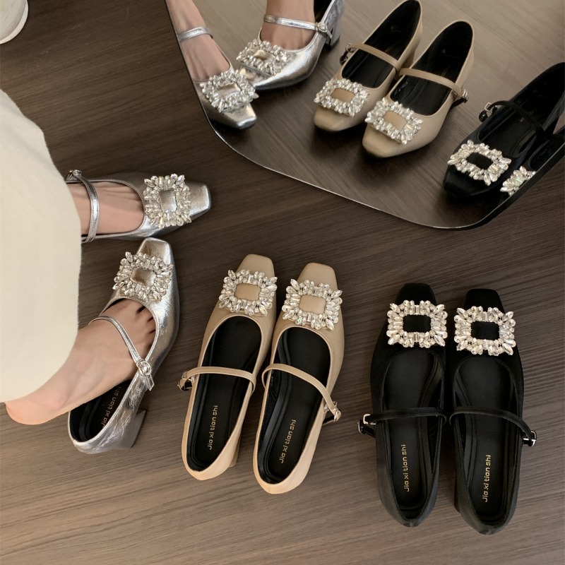 Silver Flat Bottom French Styl - Mary Jane Shoes 评论和价格