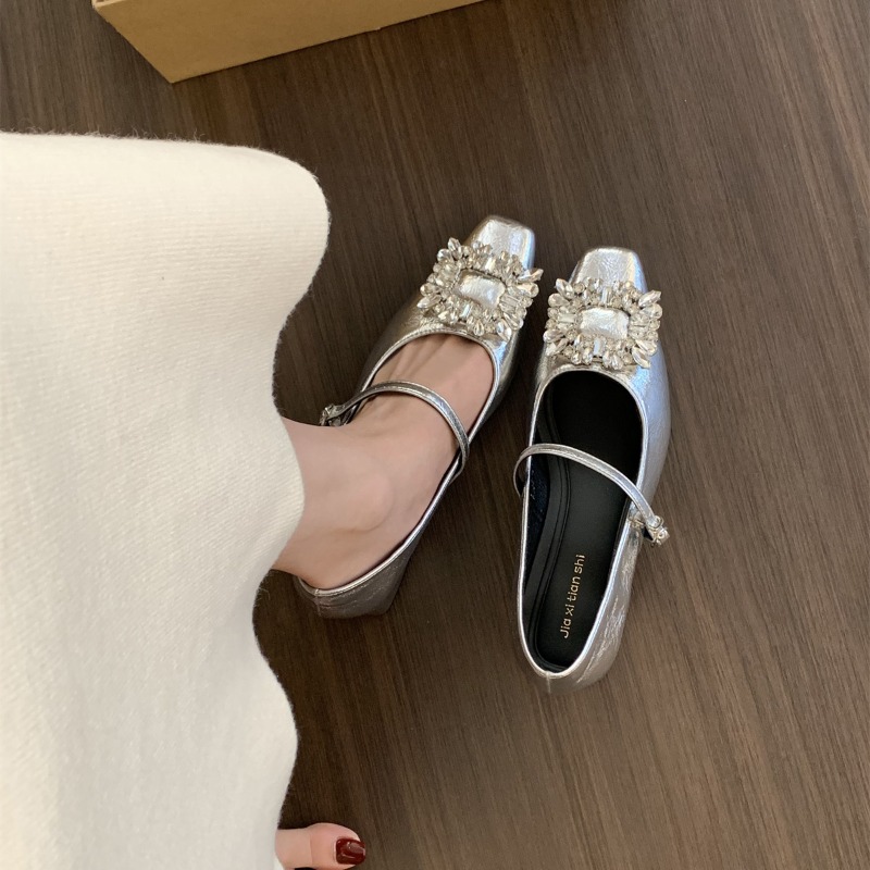 Silver Flat Bottom French Styl - Mary Jane Shoes 评论和价格