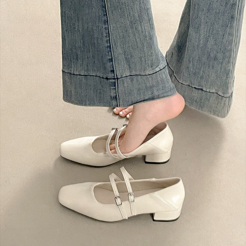 Square Toe Low Heel Women Silv - Mary Jane Shoes 评论和价格
