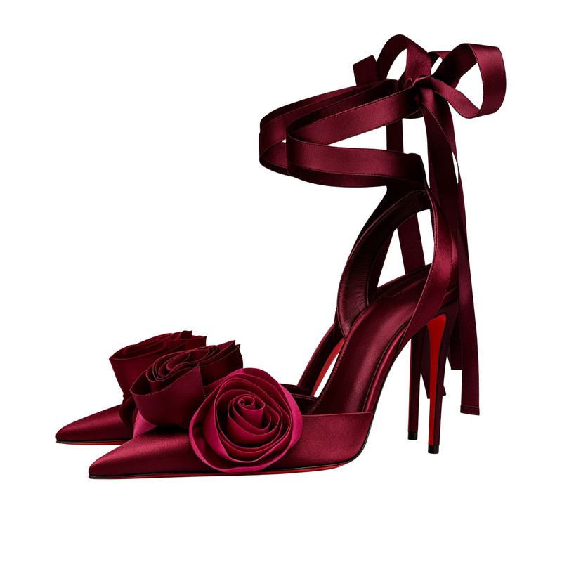 Women Elegant Glam Floral Sati - Ribbon Tie Heel 评论和价格