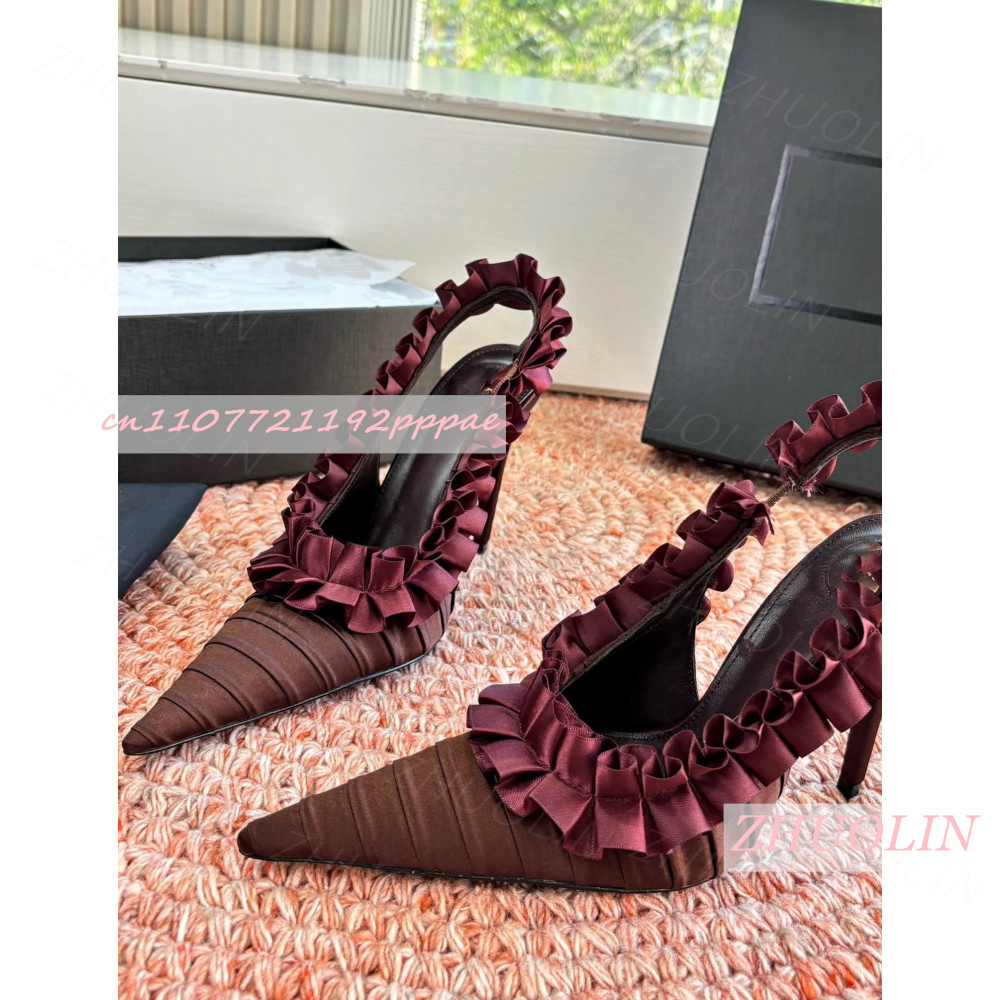 Slingback Heels Burgundy Pleat - Women'S Shoes Burgundy 评论和价格